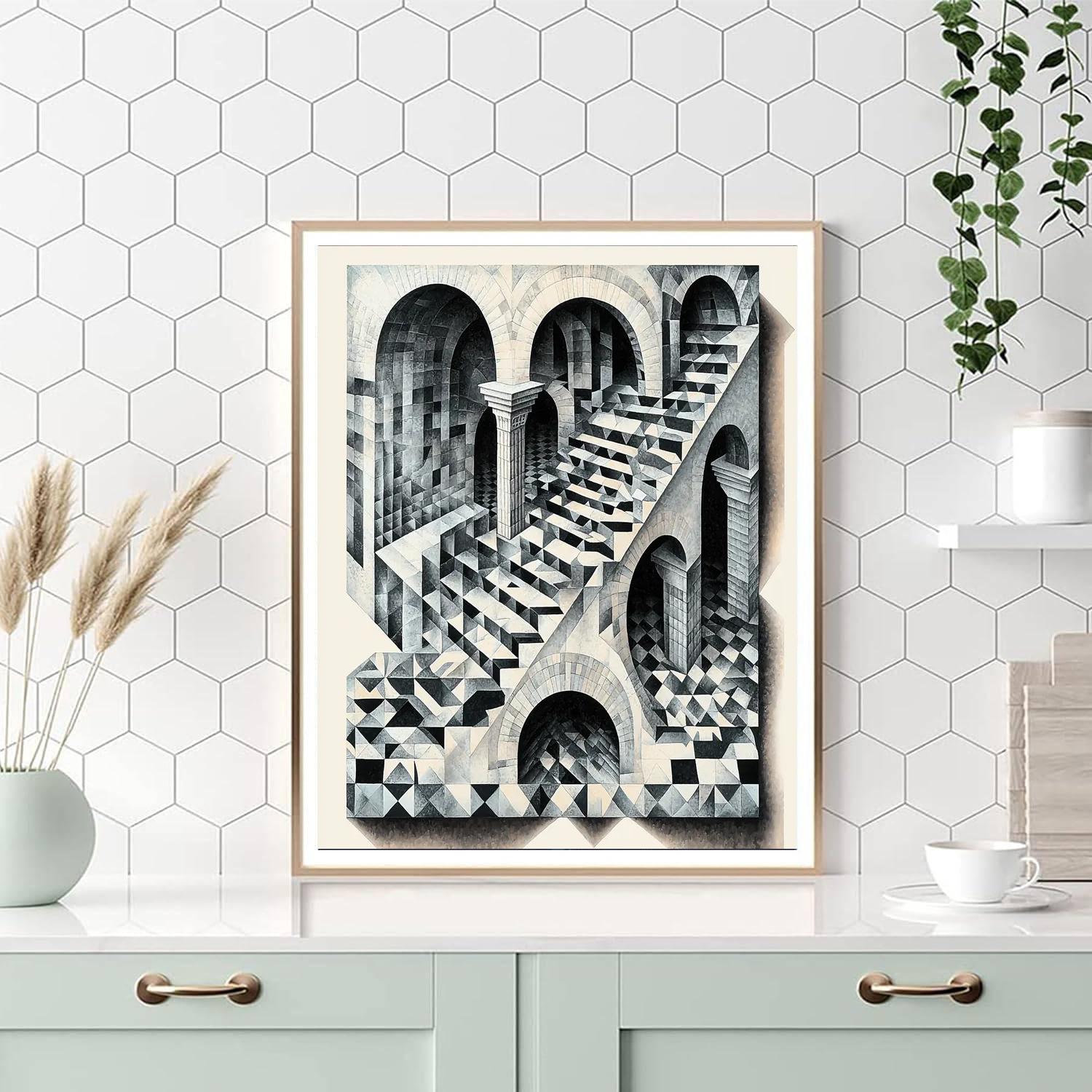 M.C. Escher Inspired Transcendent Illusions  Numbered Painting Kits