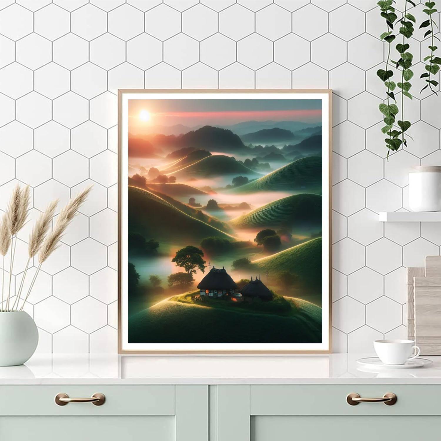 Serene Countryside Morning Number Painting