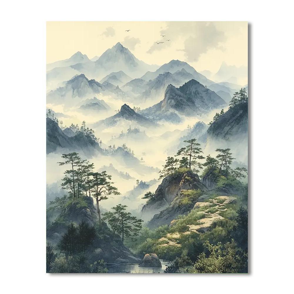Zhao Mengfu Inspired Whispers Of Tranquil Mountains  Paint By Color