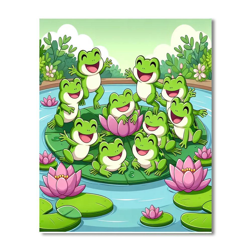 Happy Frogs On Lily Pads Painting By Numbers Kit