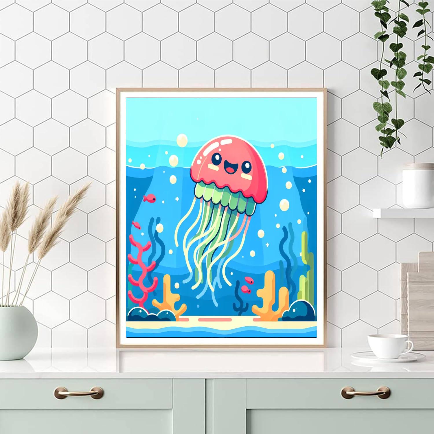 Giggly Jellyfish Ocean Scene Painting Number Kit