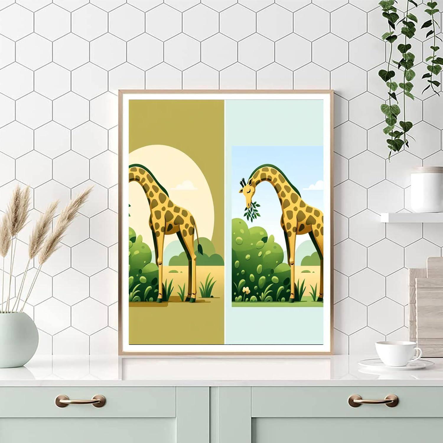 Gentle Giraffe Grazing Number Painting
