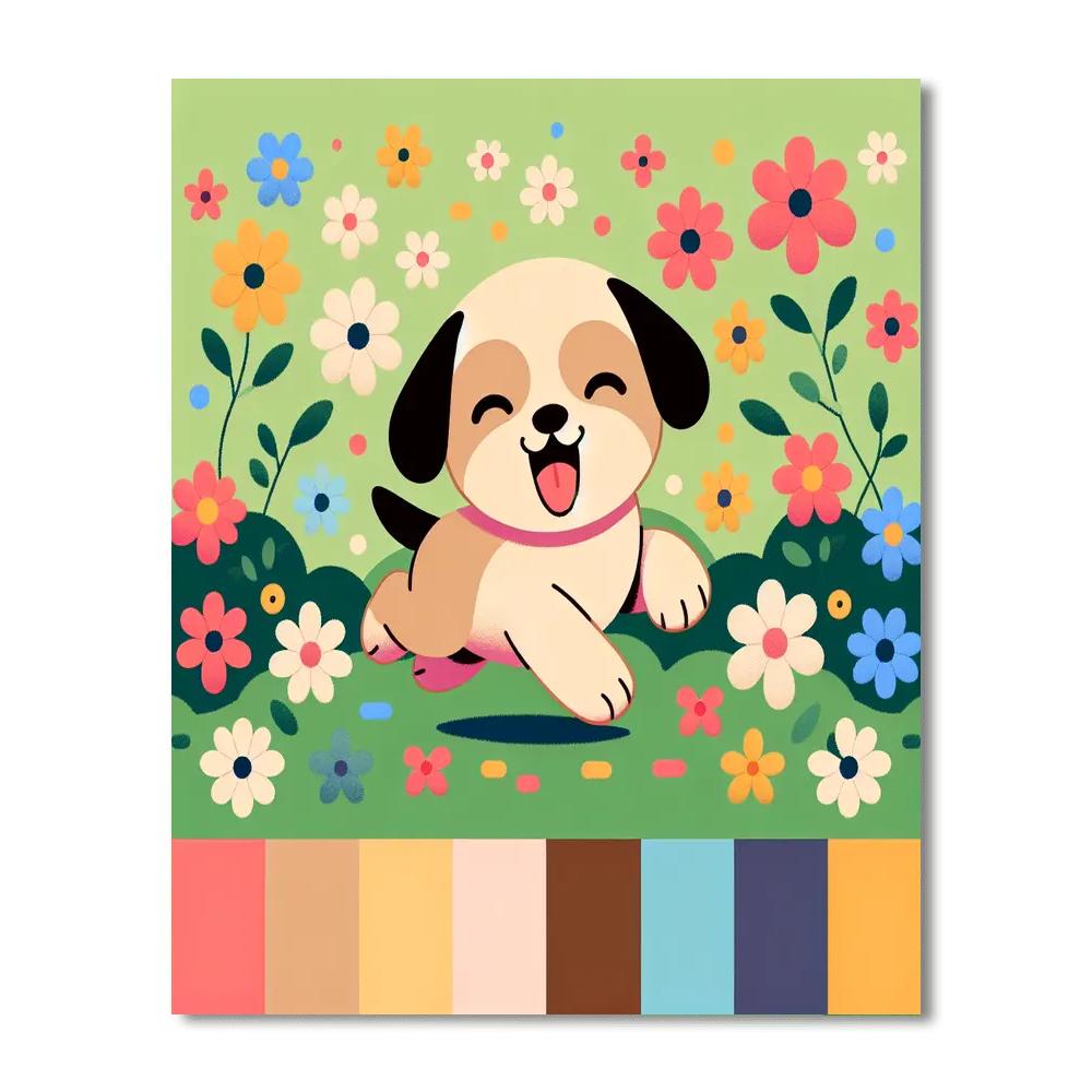 Puppy's Playful Garden Paint By Number
