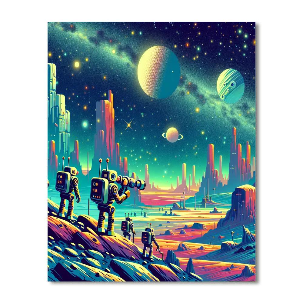 Robot Explorers In Space Painting Number Kit