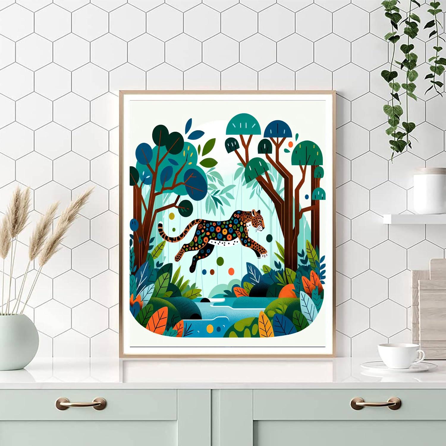 Pouncing Leopard Leap Painting Number Kit