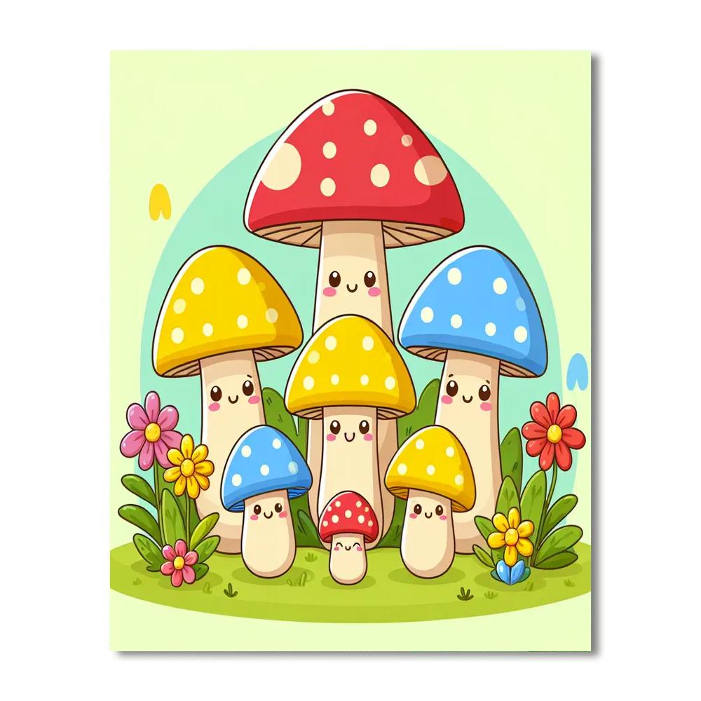 Happy Mushroom Family Number Painting