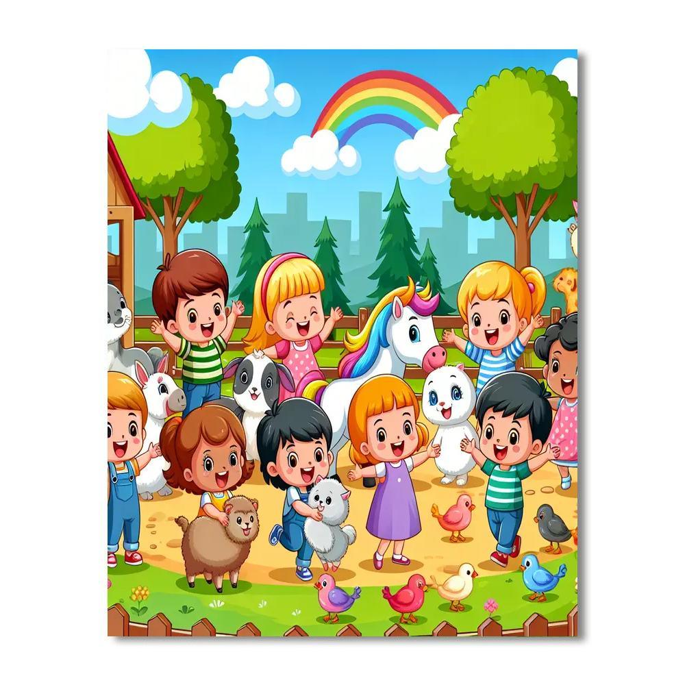 Cheerful Petting Zoo Paint By Numbers Art