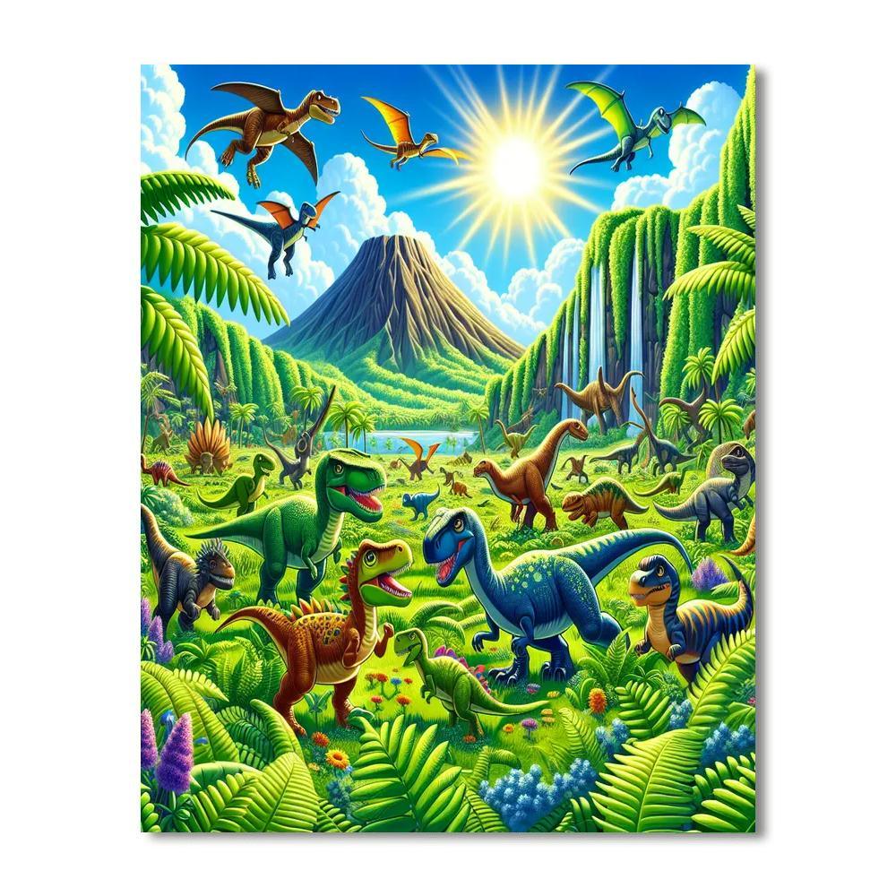 Dinosaurs In Jurassic Jungle Numbered Painting Kits