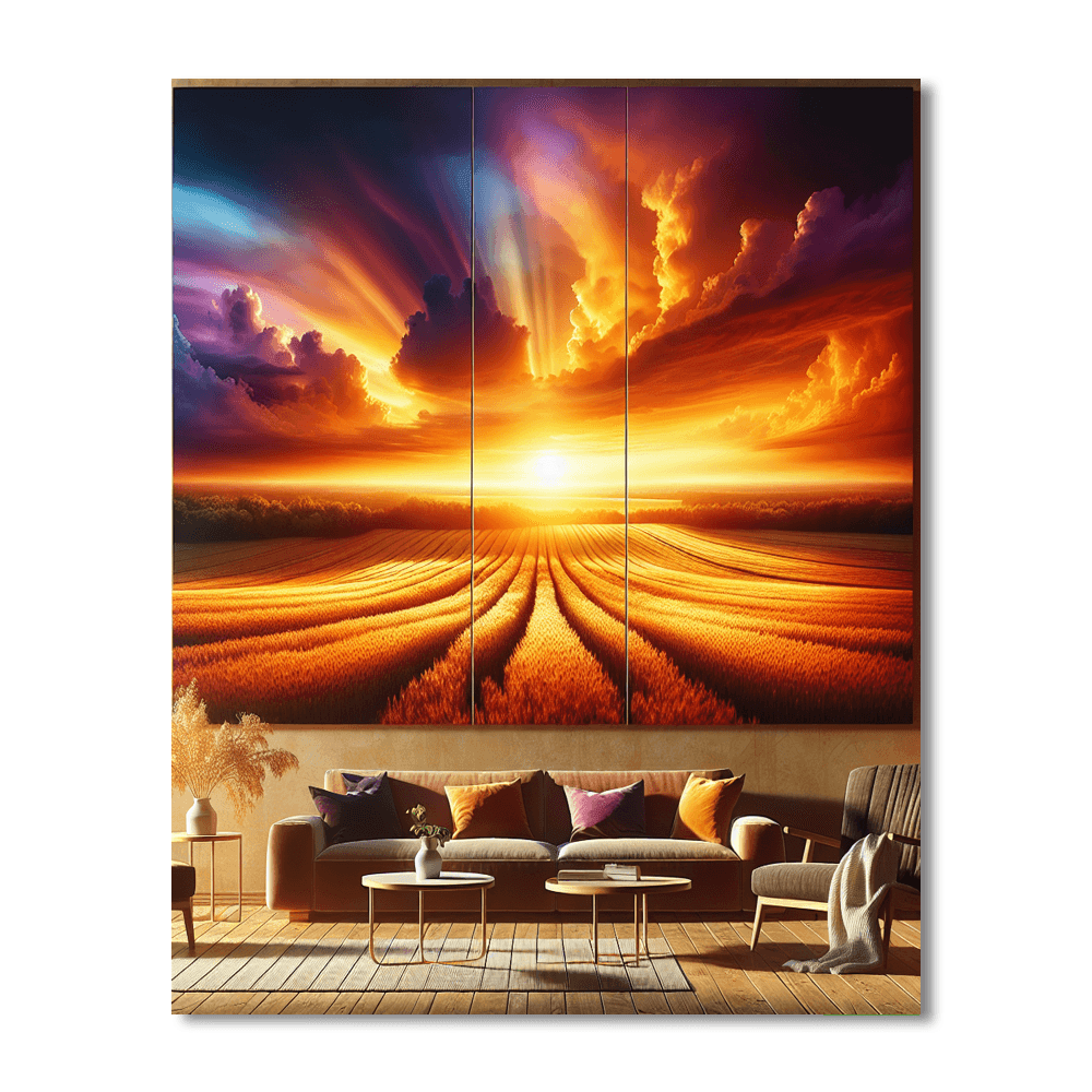 Golden Sunset Over Fields Painting Number Kit