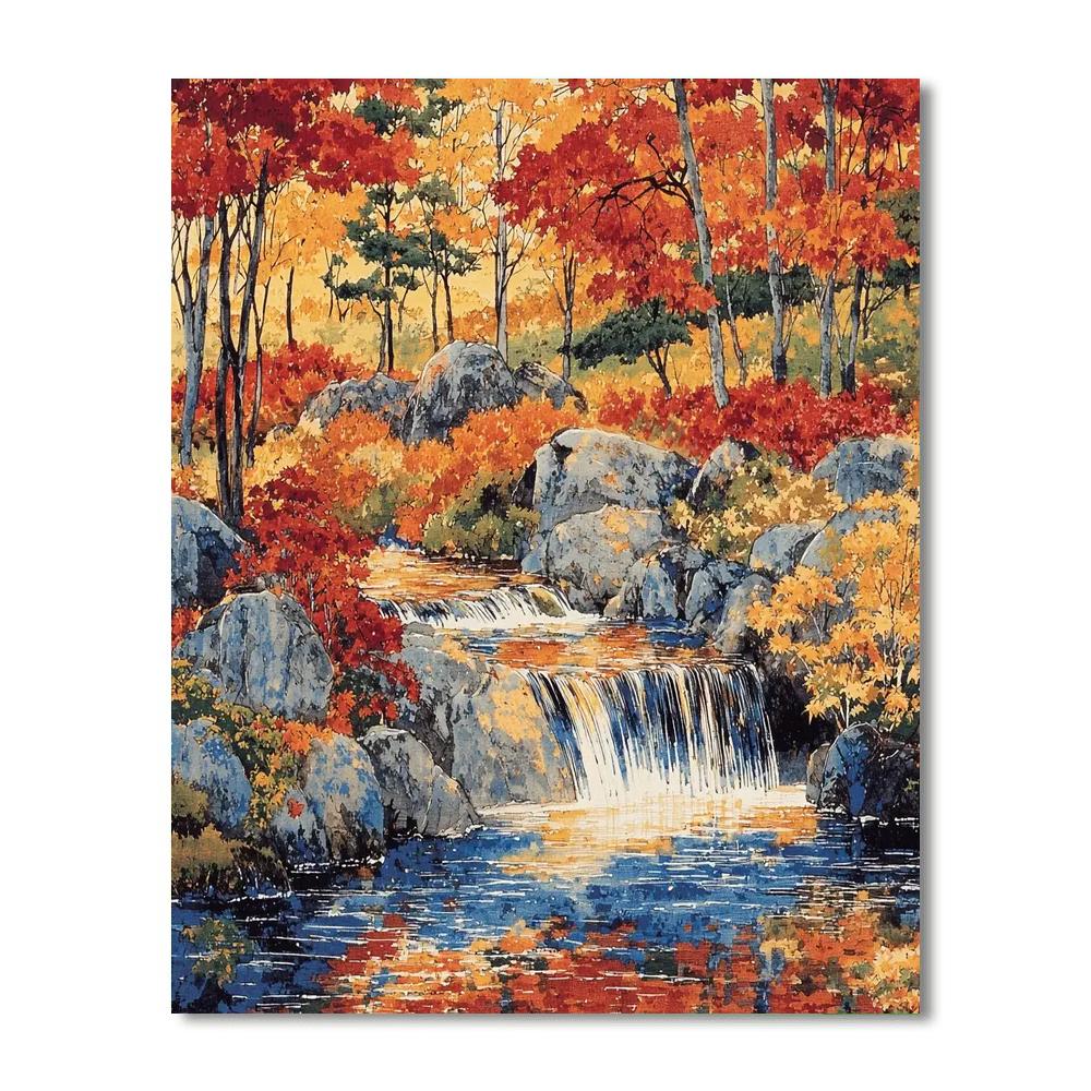 Utagawa Hiroshige Inspired Gentle Cascade Of Autumn Streams  Painting By Numbers Kit