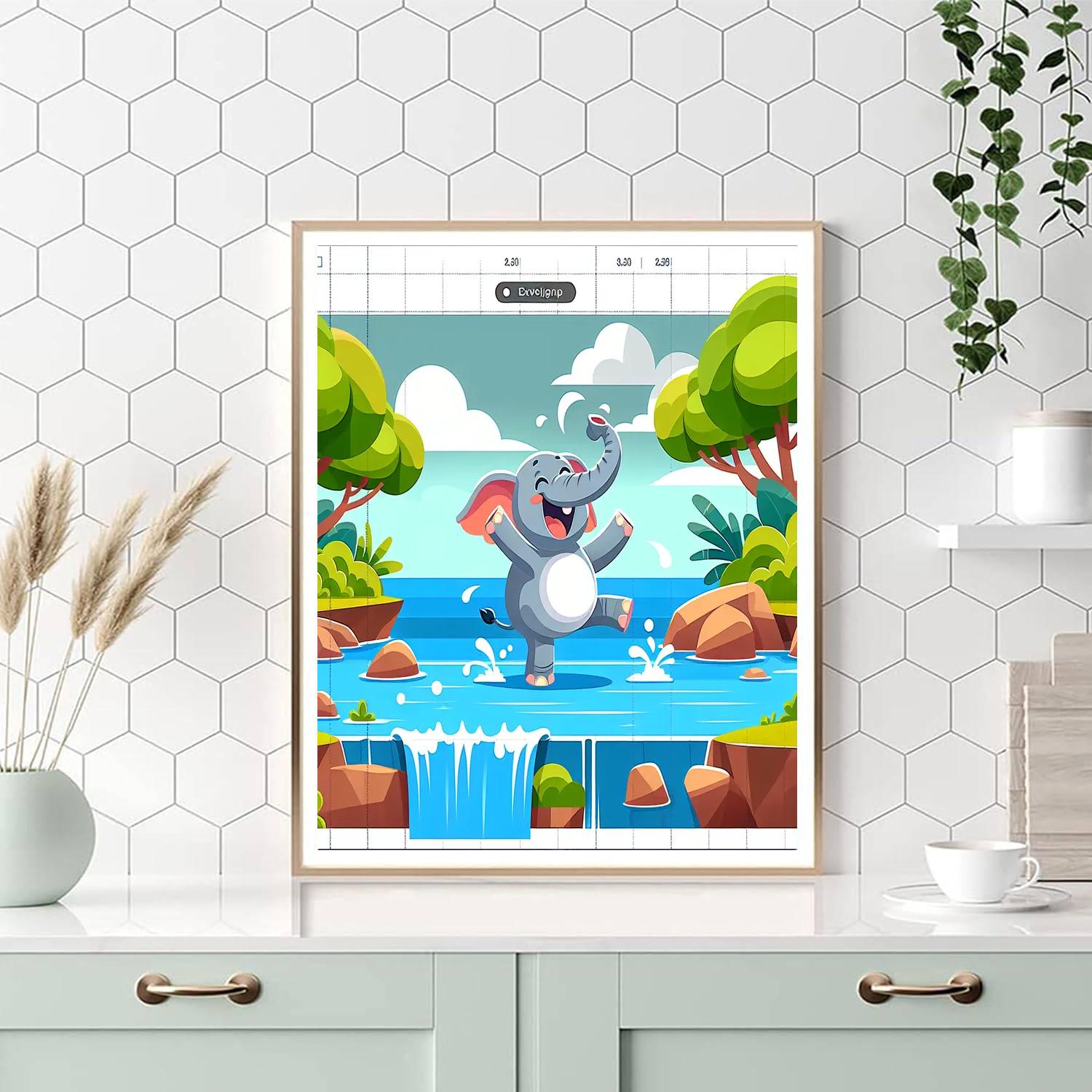 Elephant's Grand Waterfall Splash Numbered Painting Kits
