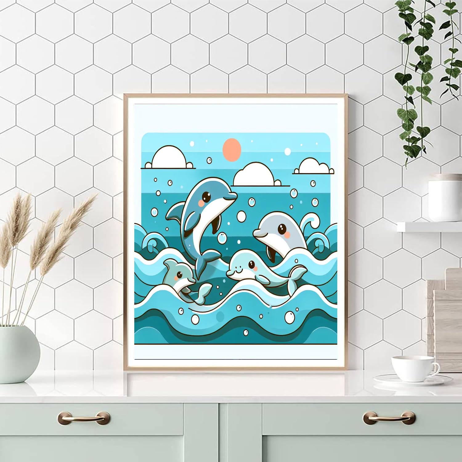 Happy Dolphins' Splash Party Paint By Numbers Kits