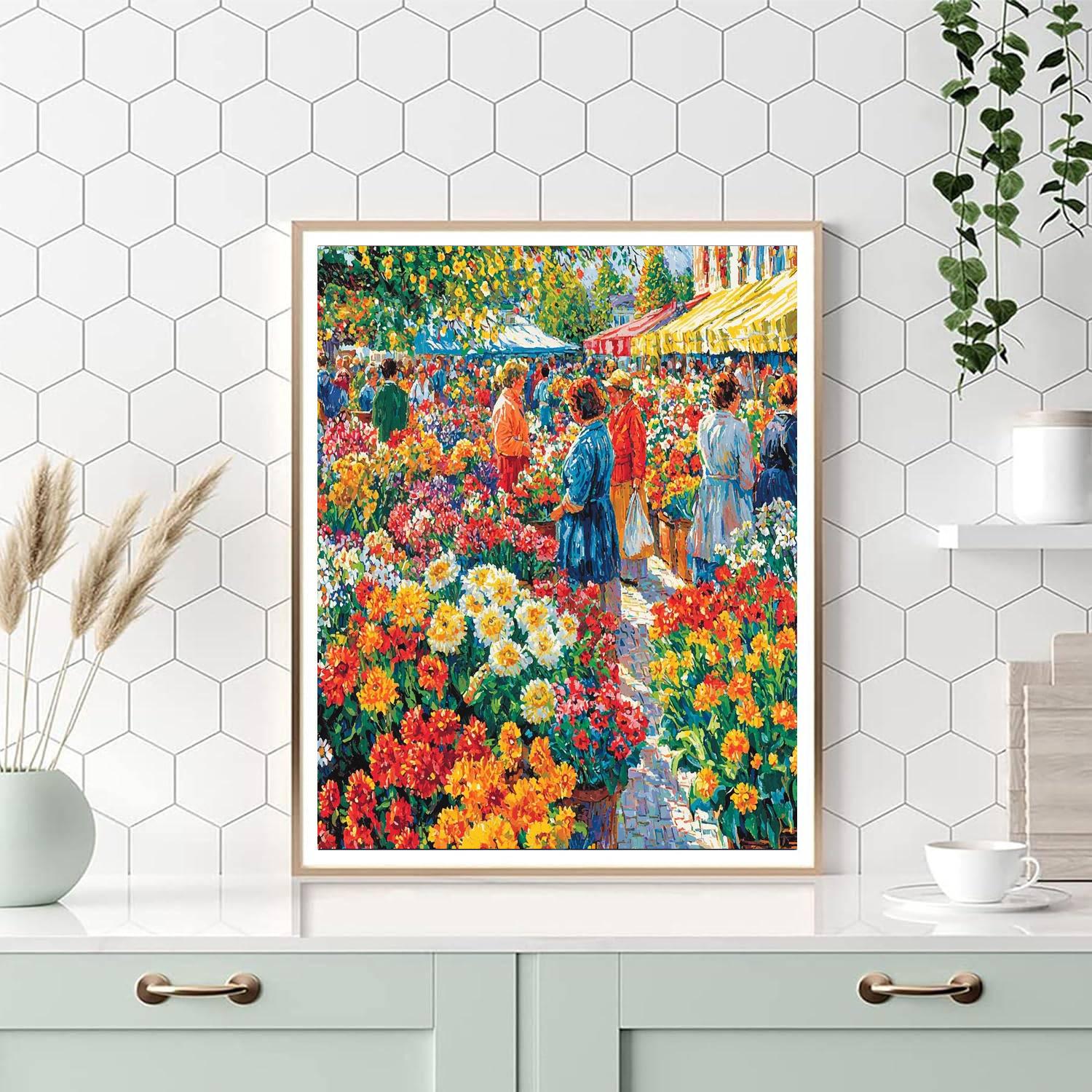 Vincent Van Gogh Inspired Festive Flower Market  Number Painting