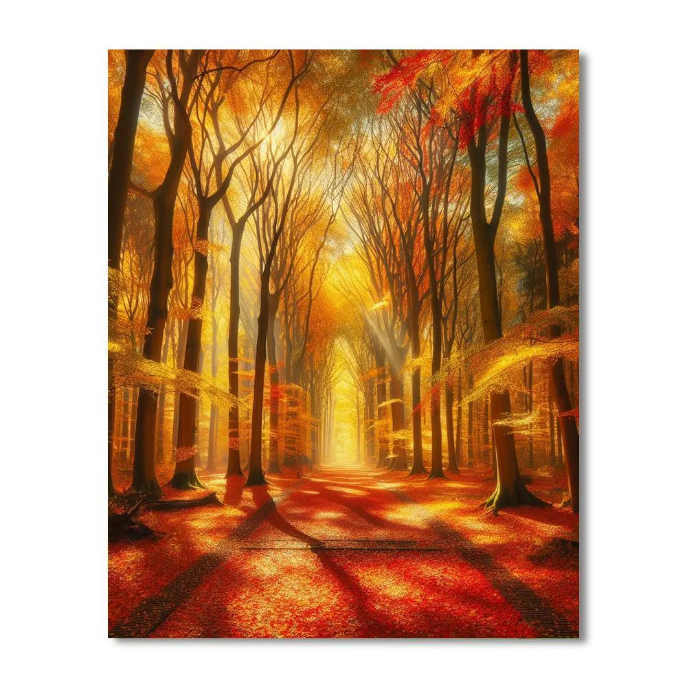 Vivid Autumn's Golden Pathway Painting By Numbers Kit