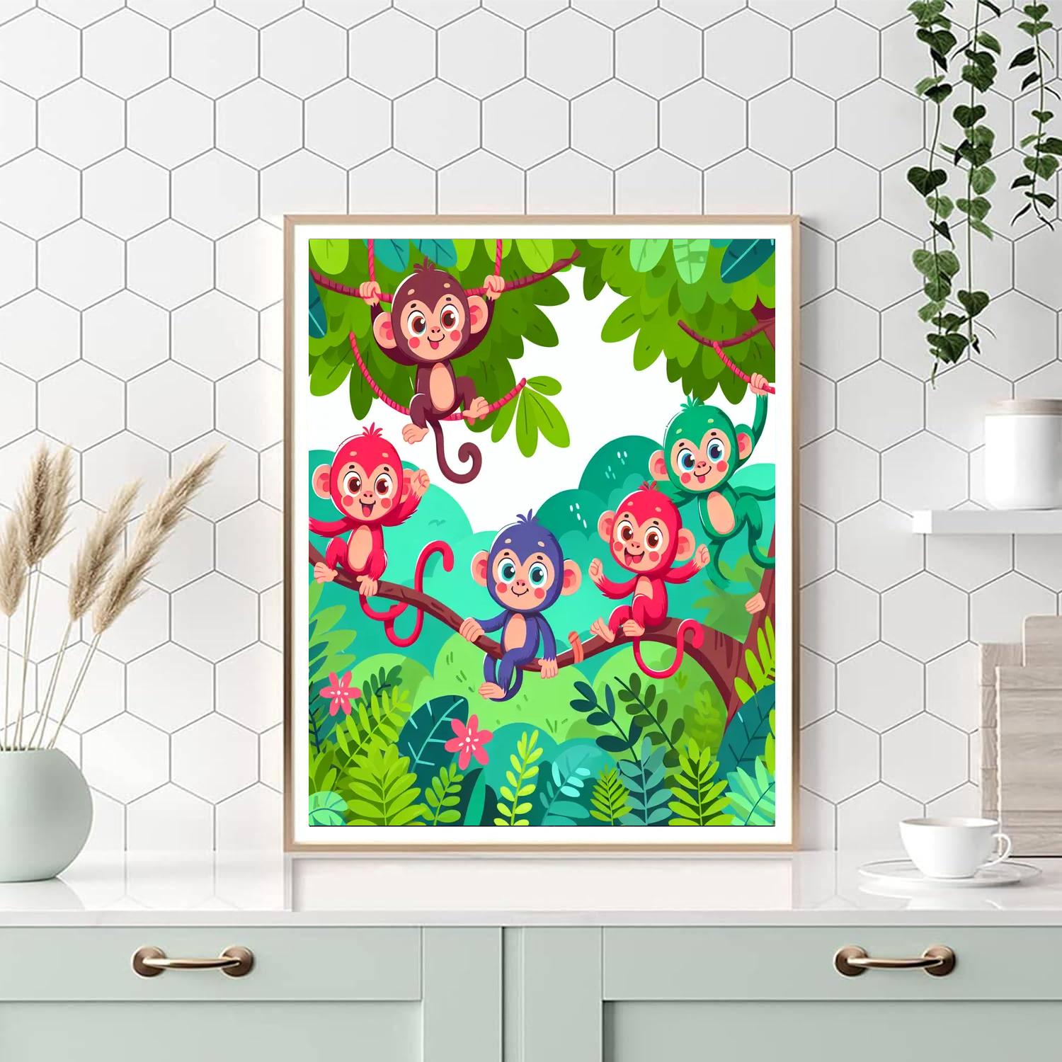 Adventurous Monkeys Number Painting