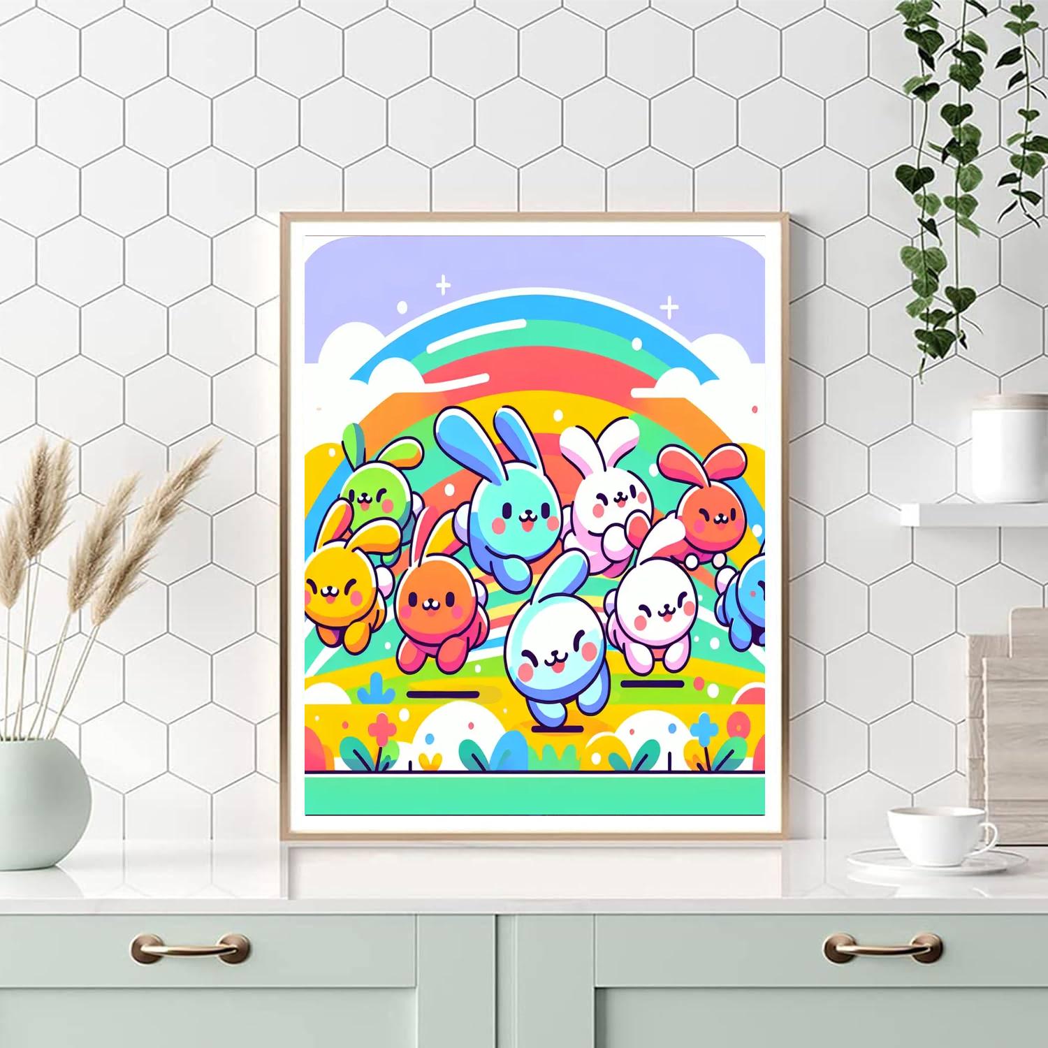 Rainbow Rabbit Romp Paint By Numbers Art