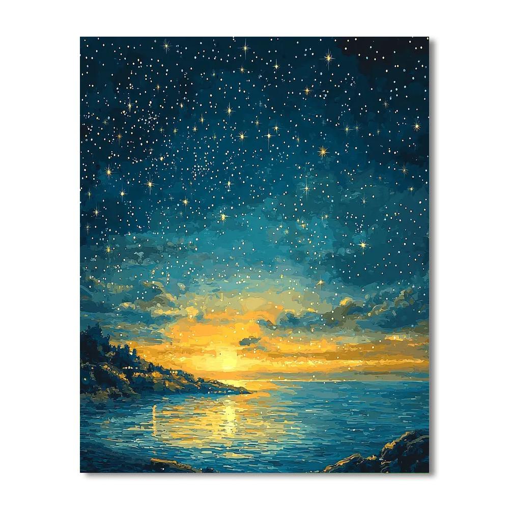 Georges Seurat Inspired Harmony Of Night Skies  Number Painting