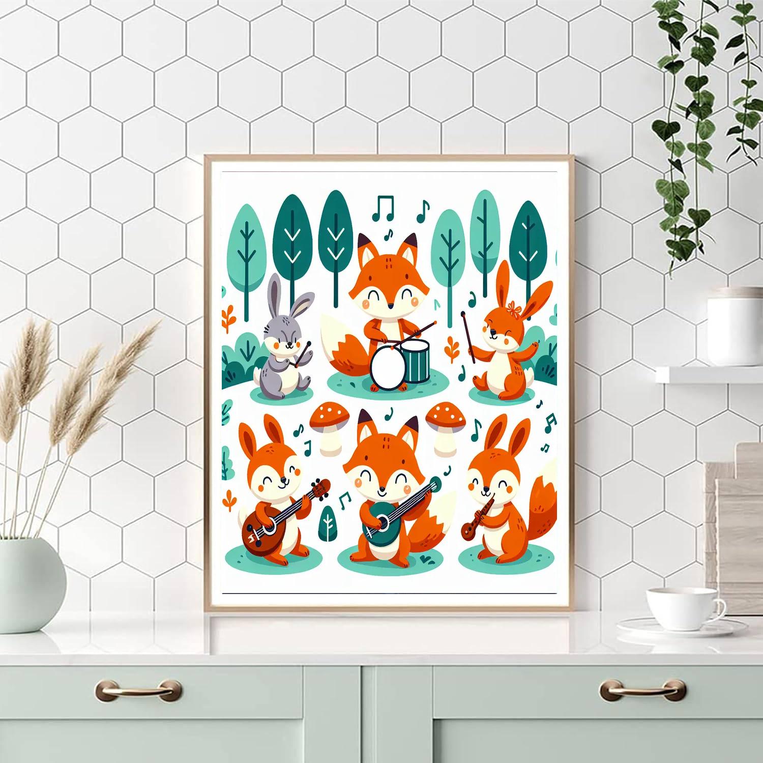 Woodland Creature Concert Number Painting
