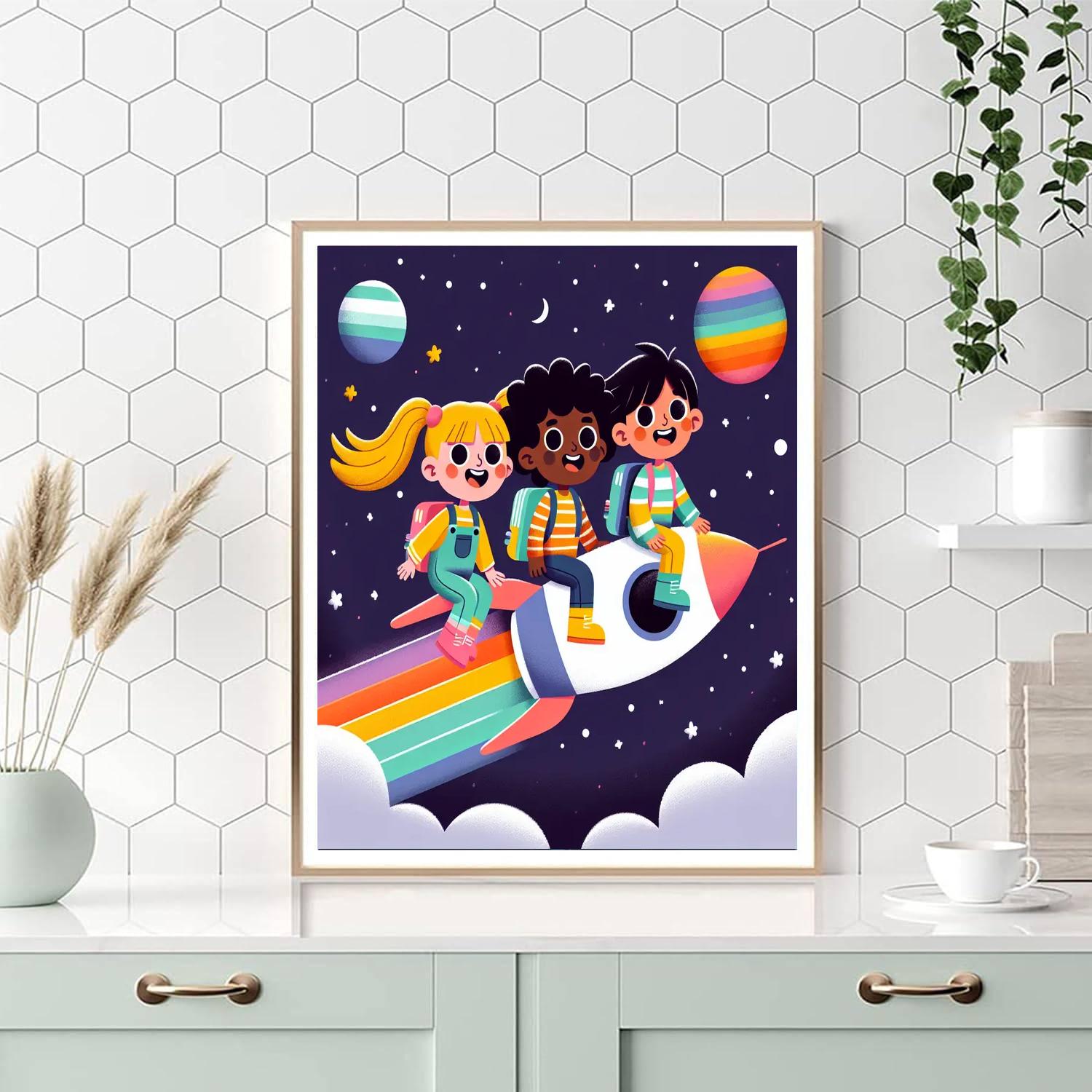 Rocket To Rainbow World Painting By Numbers Kit