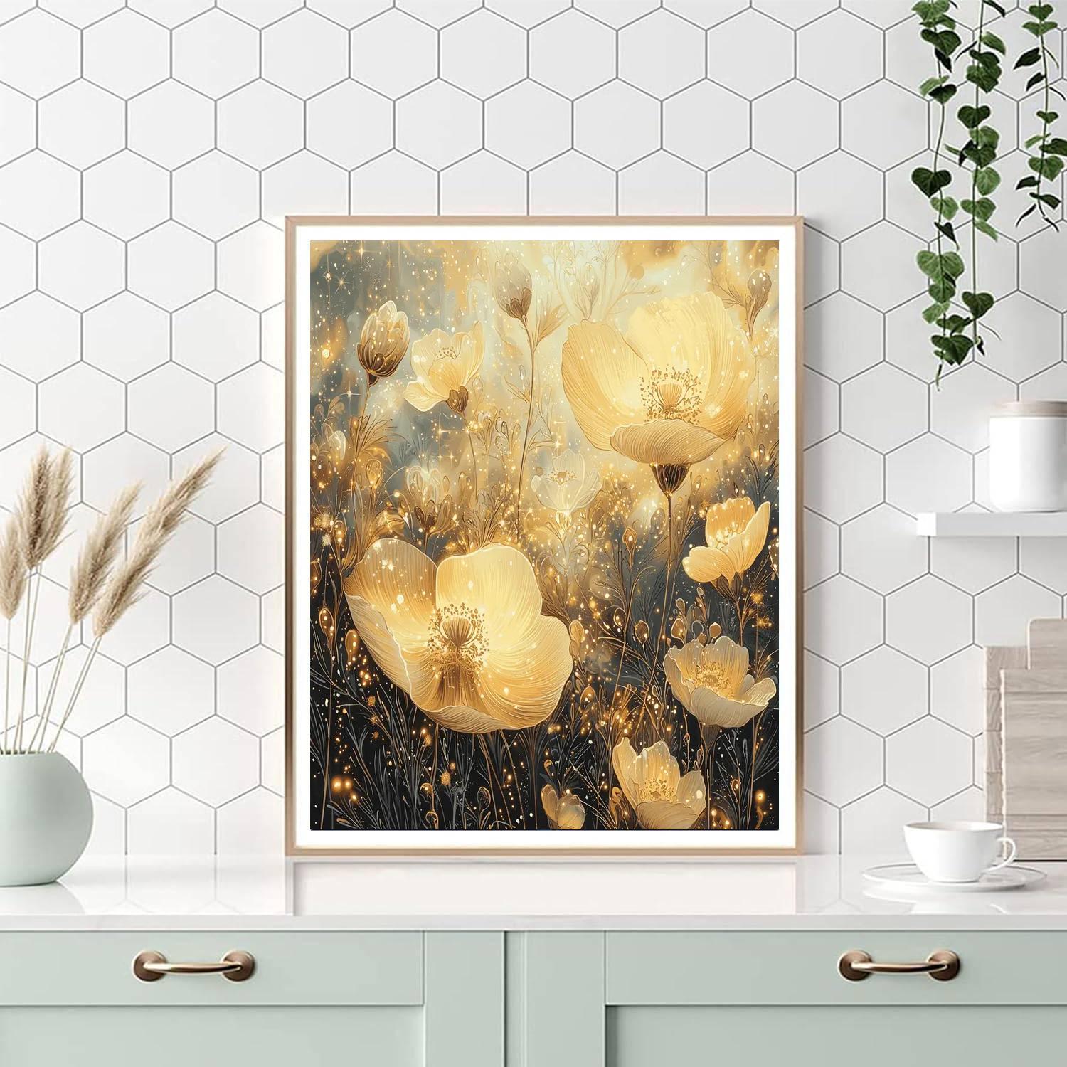 Leonardo Da Vinci Inspired Golden Aura Of Cosmic Blossoms  DIY Paint By Numbers
