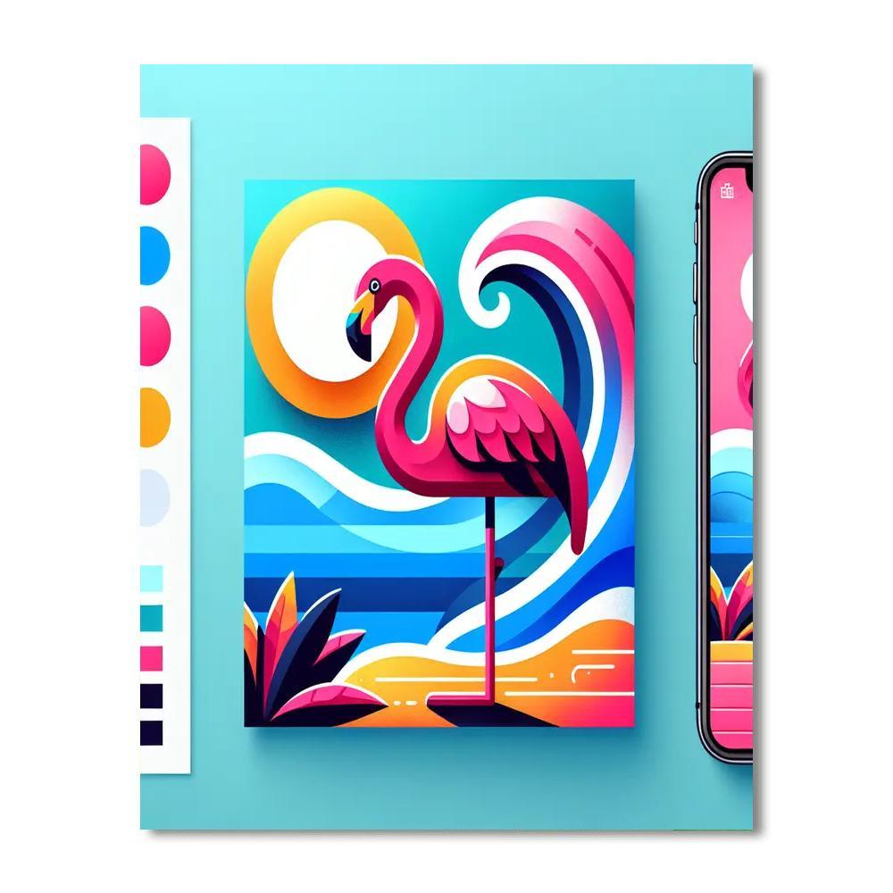 Sunny Beach Day Flamingo Painting By Numbers Kit