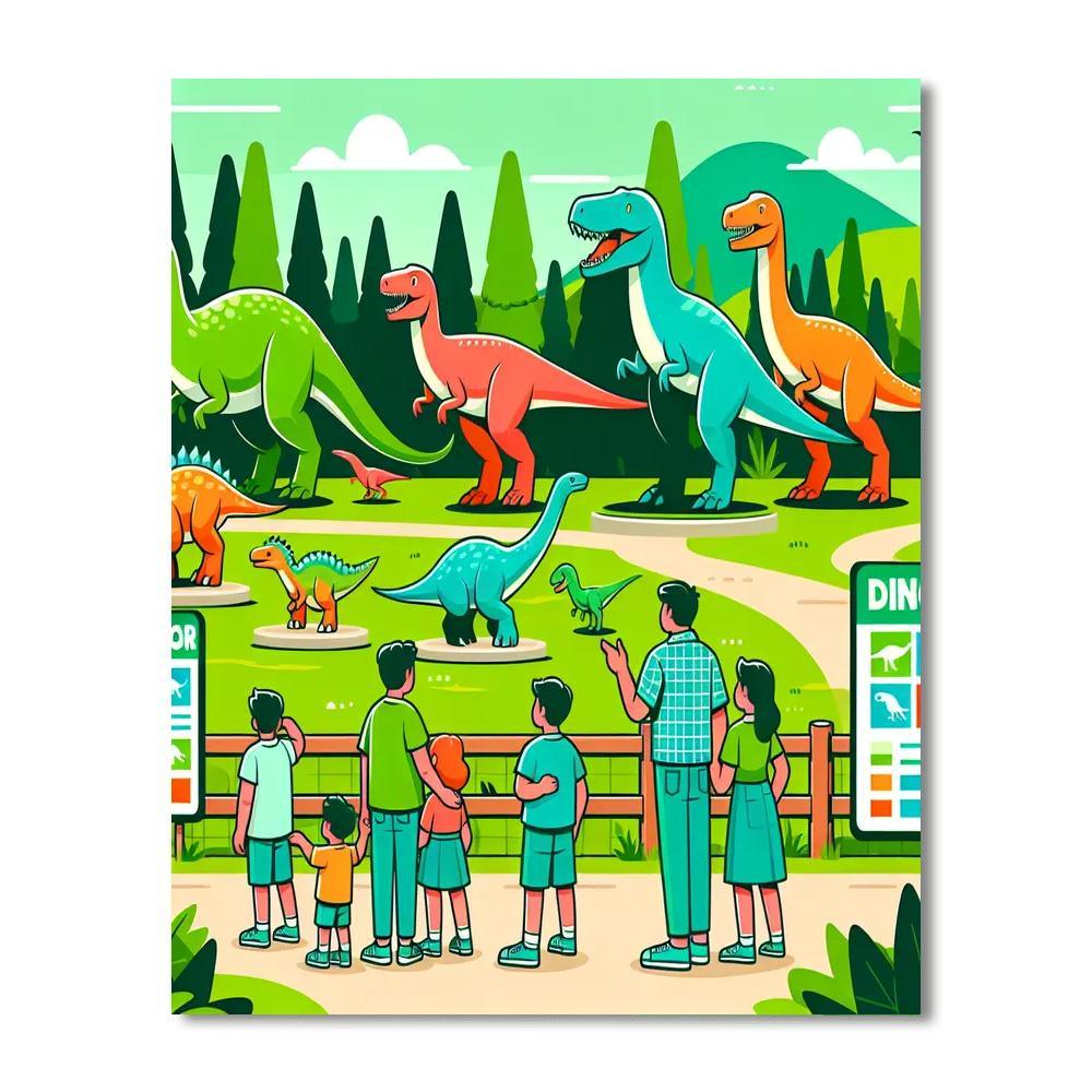 A Day At The Dinosaur Park Paint By Numbers Art
