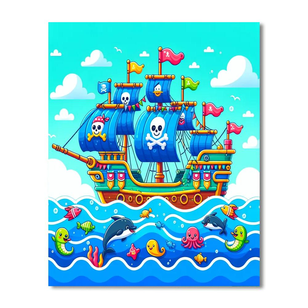 Whimsical Pirate Ship DIY Paint By Numbers