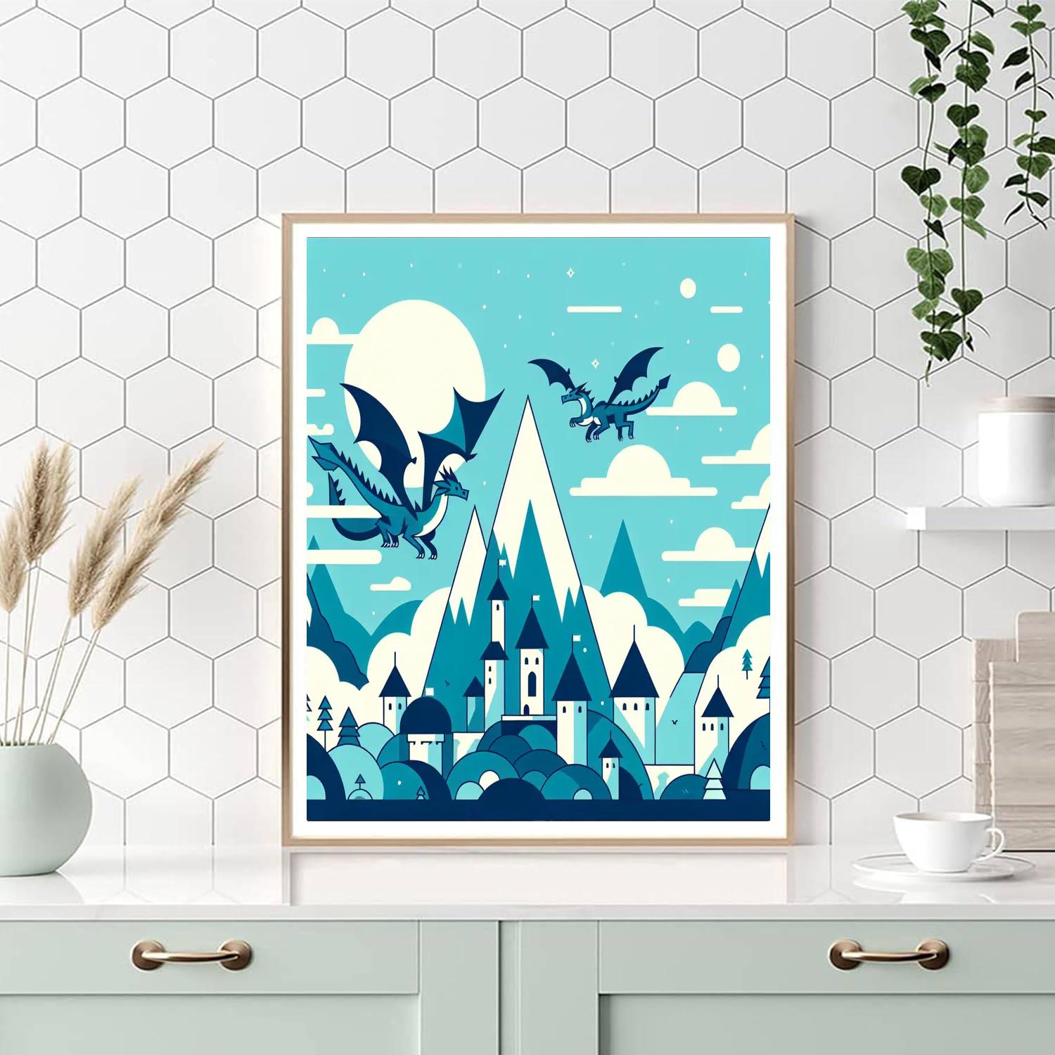 Mystical Mountain Dragons Paint By Numbers Art