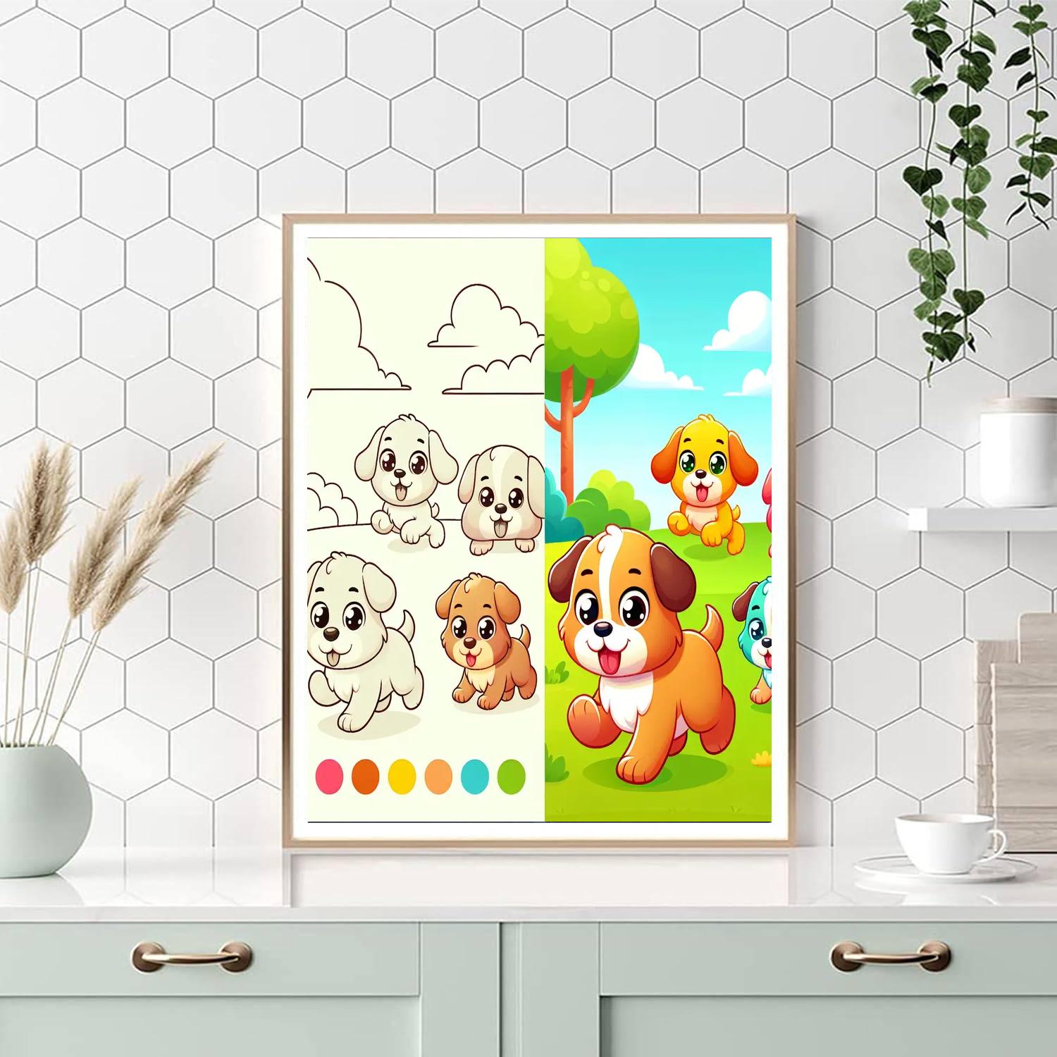 Playful Puppies' Park Painting Number Kit