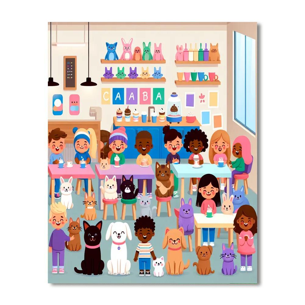 Cozy Pet Café Paint By Numbers Art