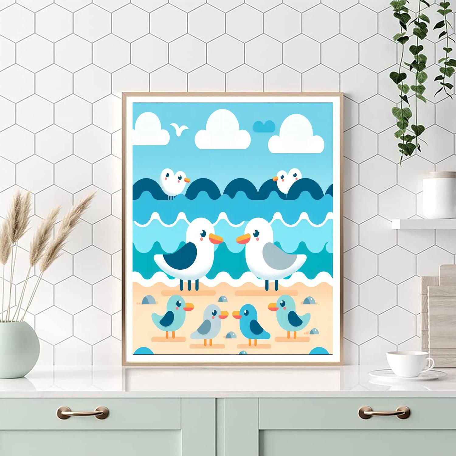 Silly Seagulls' Shoreline Shenanigans Painting Number Kit