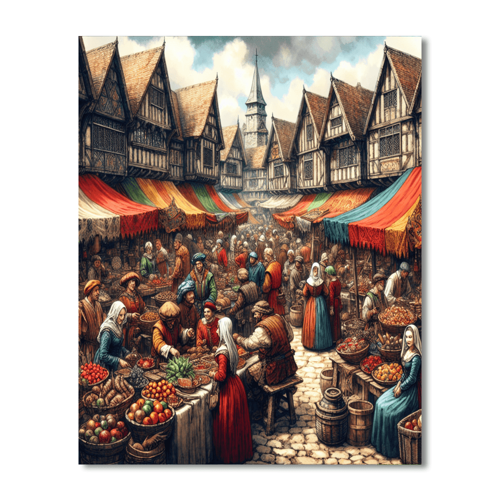 Medieval Market Day Number Painting