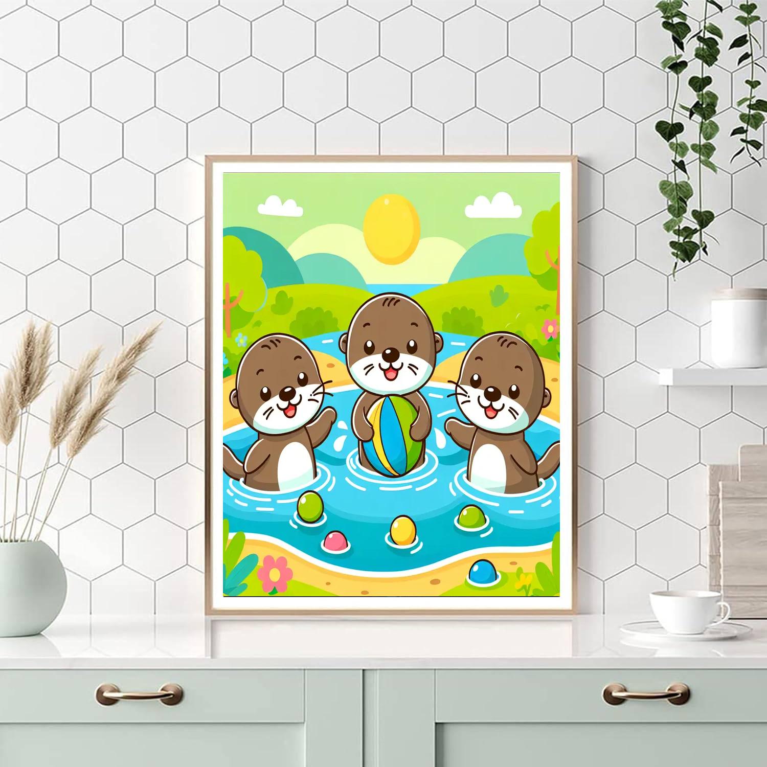 Playful Otters Paint By Numbers Art