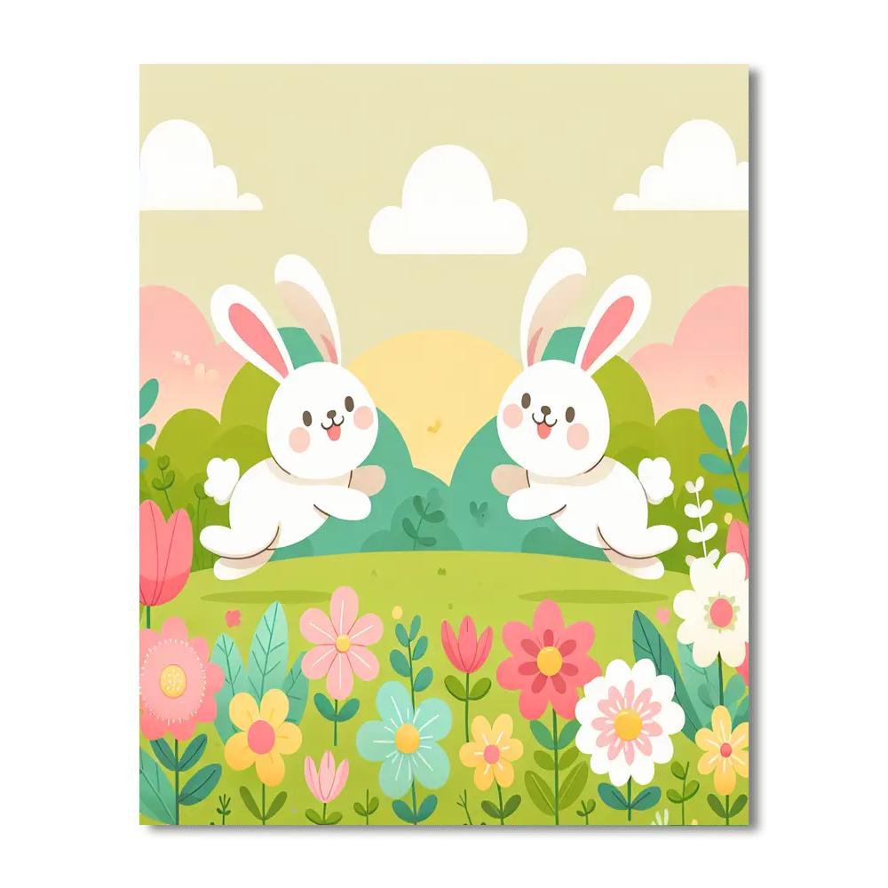 Joyful Springtime Bunnies Paint By Numbers Art