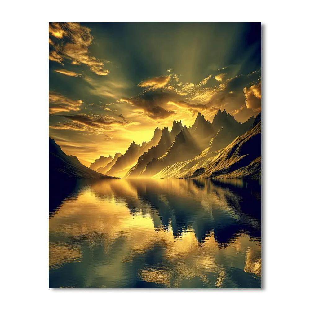 Sunset Over Mountain Lake Number Painting