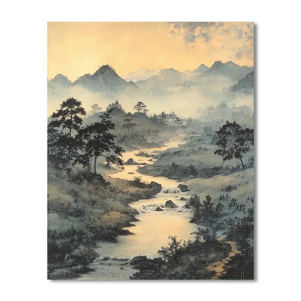 Zhao Mengfu Inspired Harmony Of Flowing Rivers  Paint By Number
