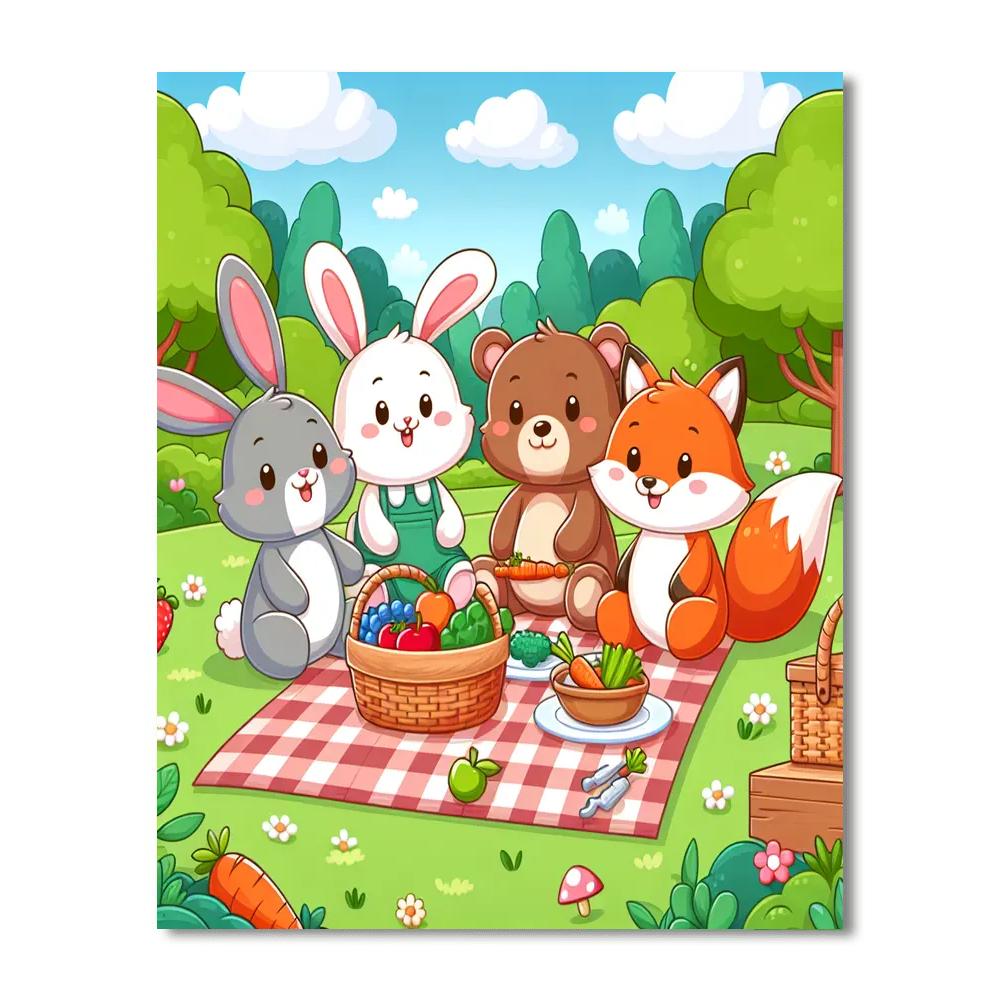 Cuddly Animals Picnic Painting Number Kit