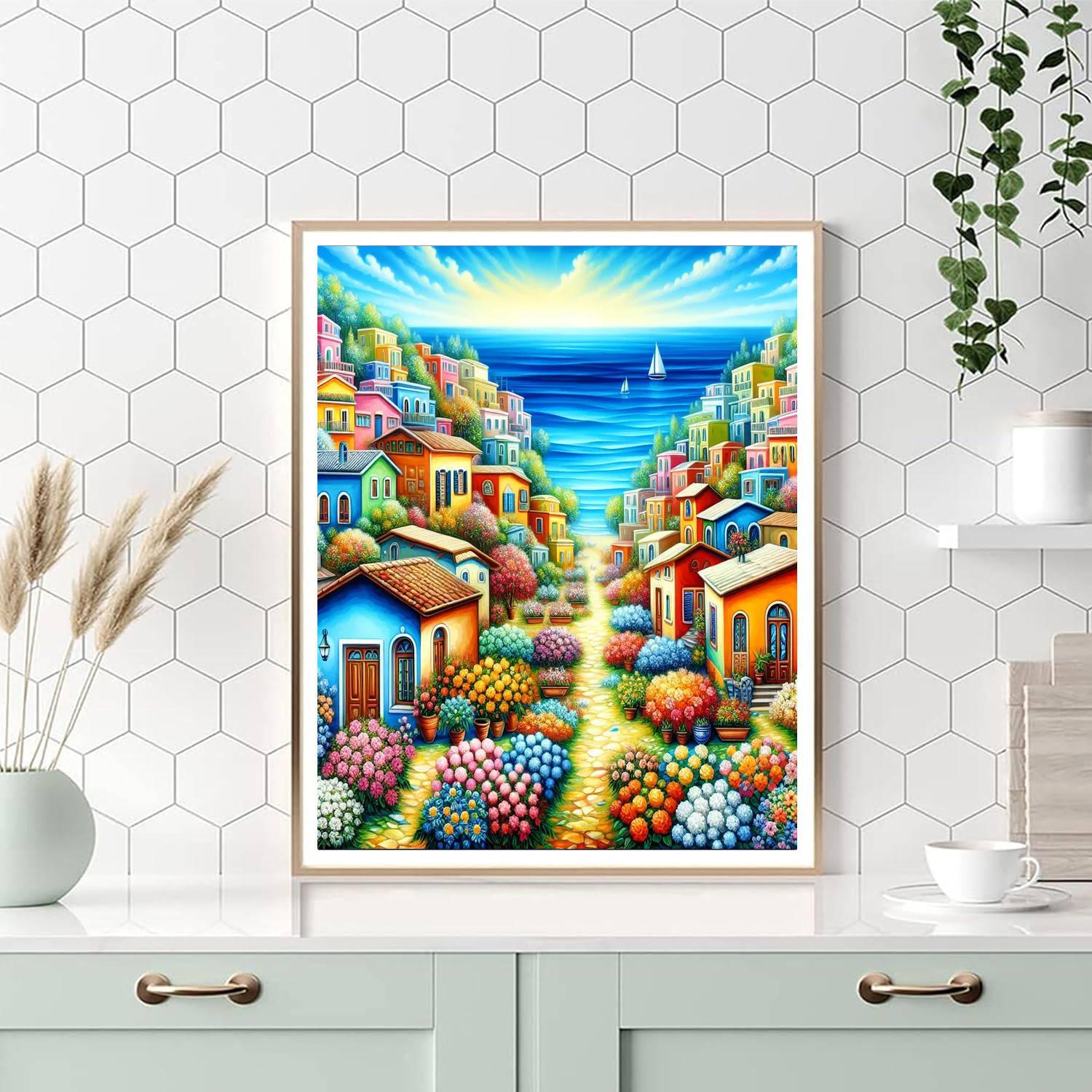 Sunny Coastal Village Paint By Number