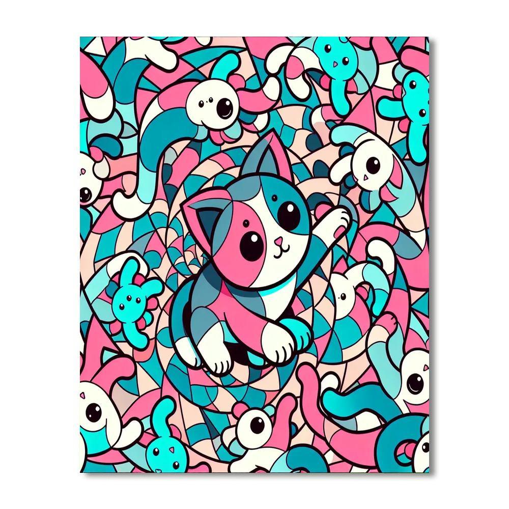 Kaleidoscope Kittens Paint By Numbers Art