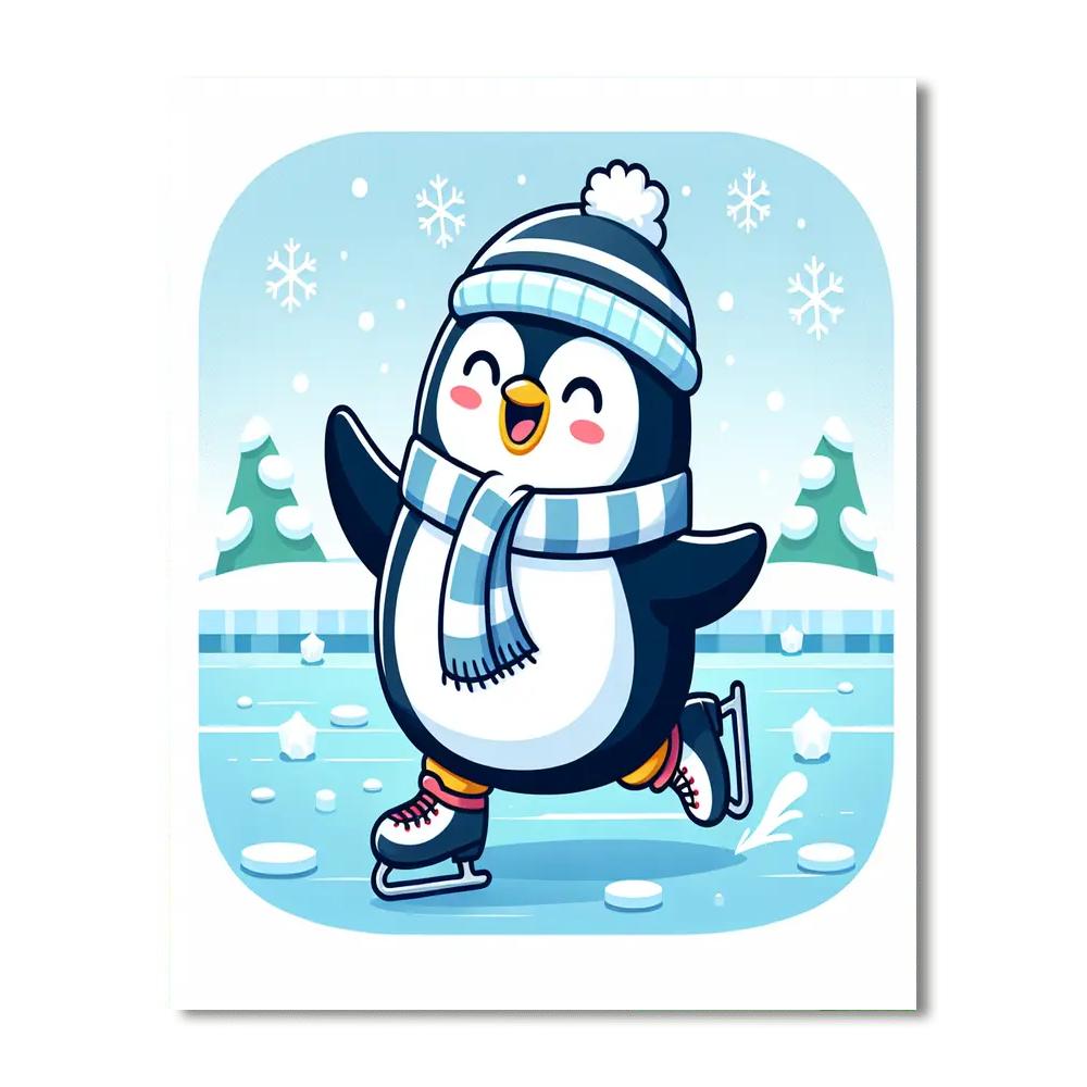 Ice Skating Penguin Number Painting
