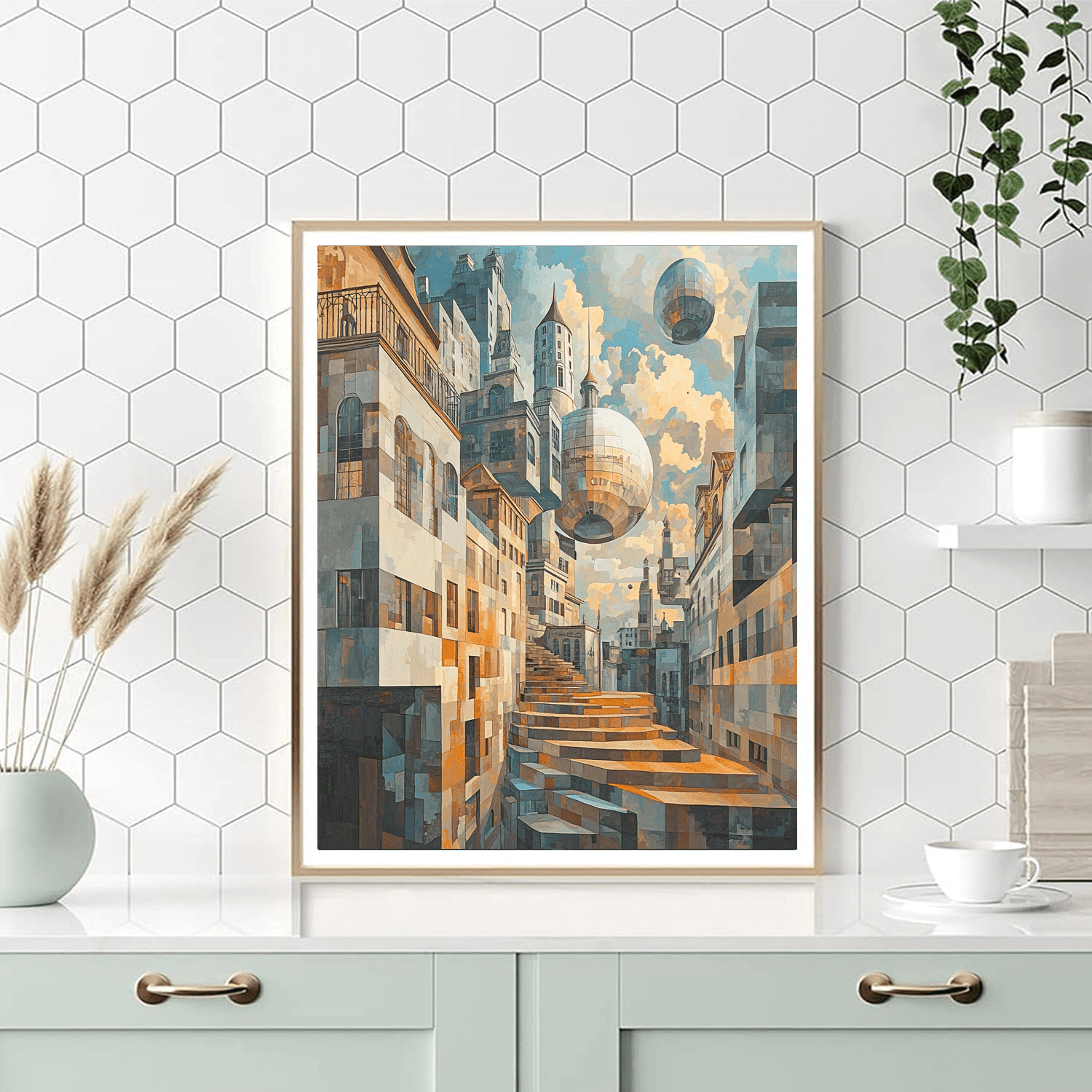 René Magritte Inspired Dreamscape Metropolis  Paint By Color