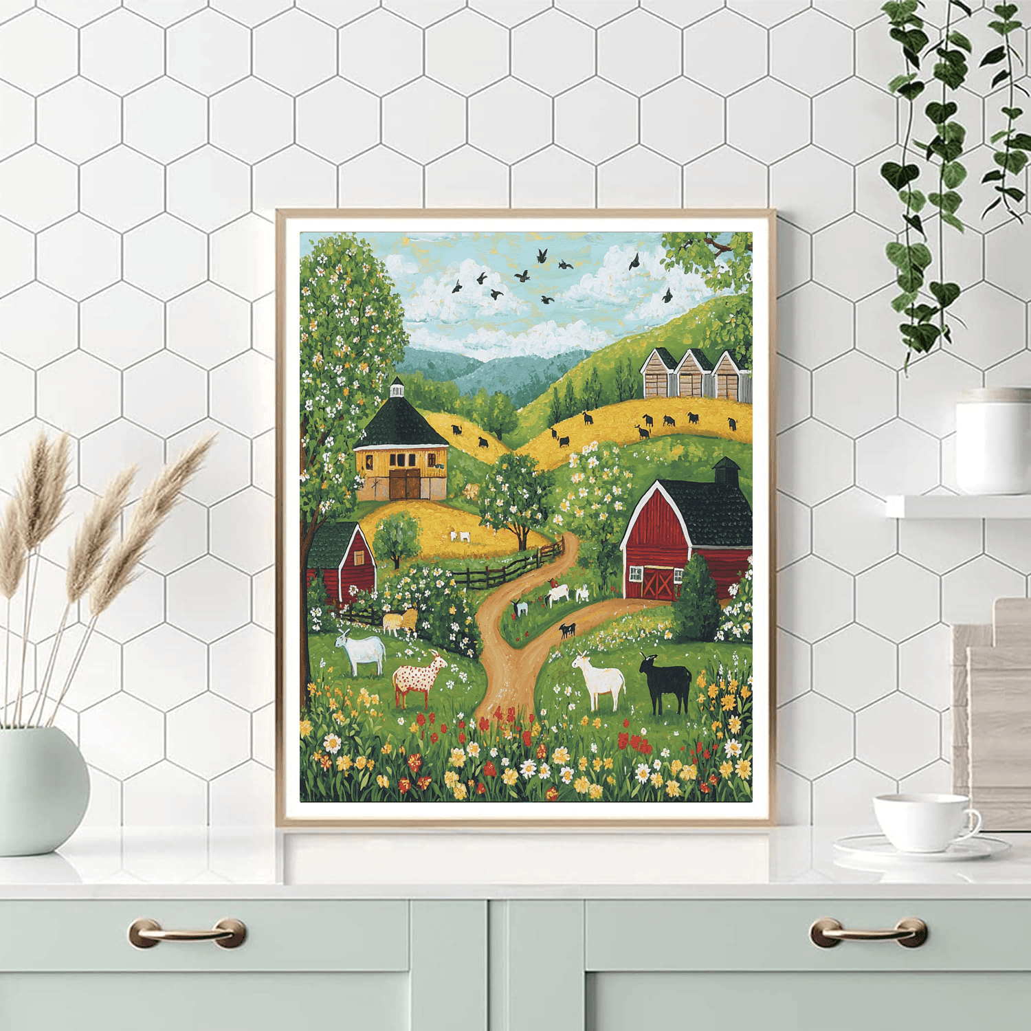 Grandma Moses Inspired Rustic Farmyard Delight  Painting By Numbers Kit