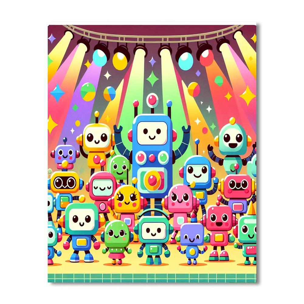 Joyful Robot Dance Party DIY Paint By Numbers