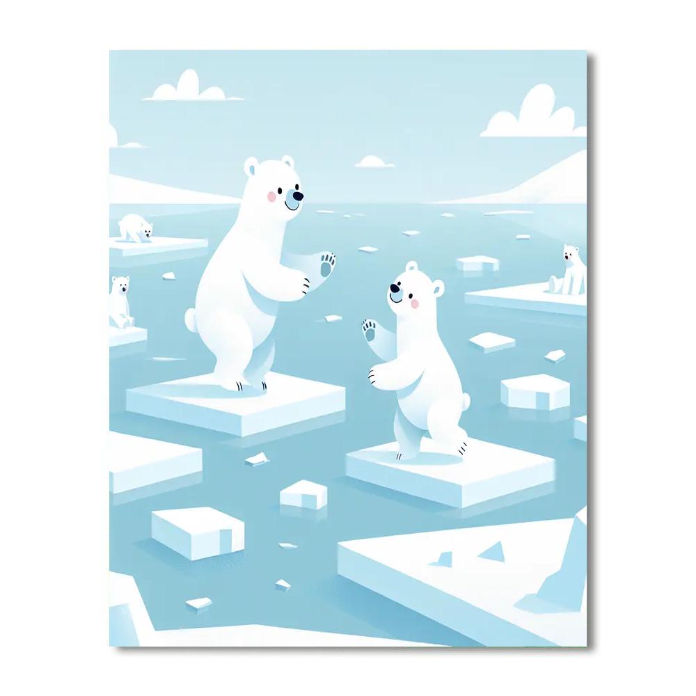 Winter Polar Bears Number Painting