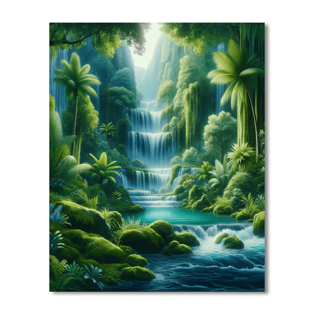 Lush Tropical Waterfall DIY Paint By Numbers