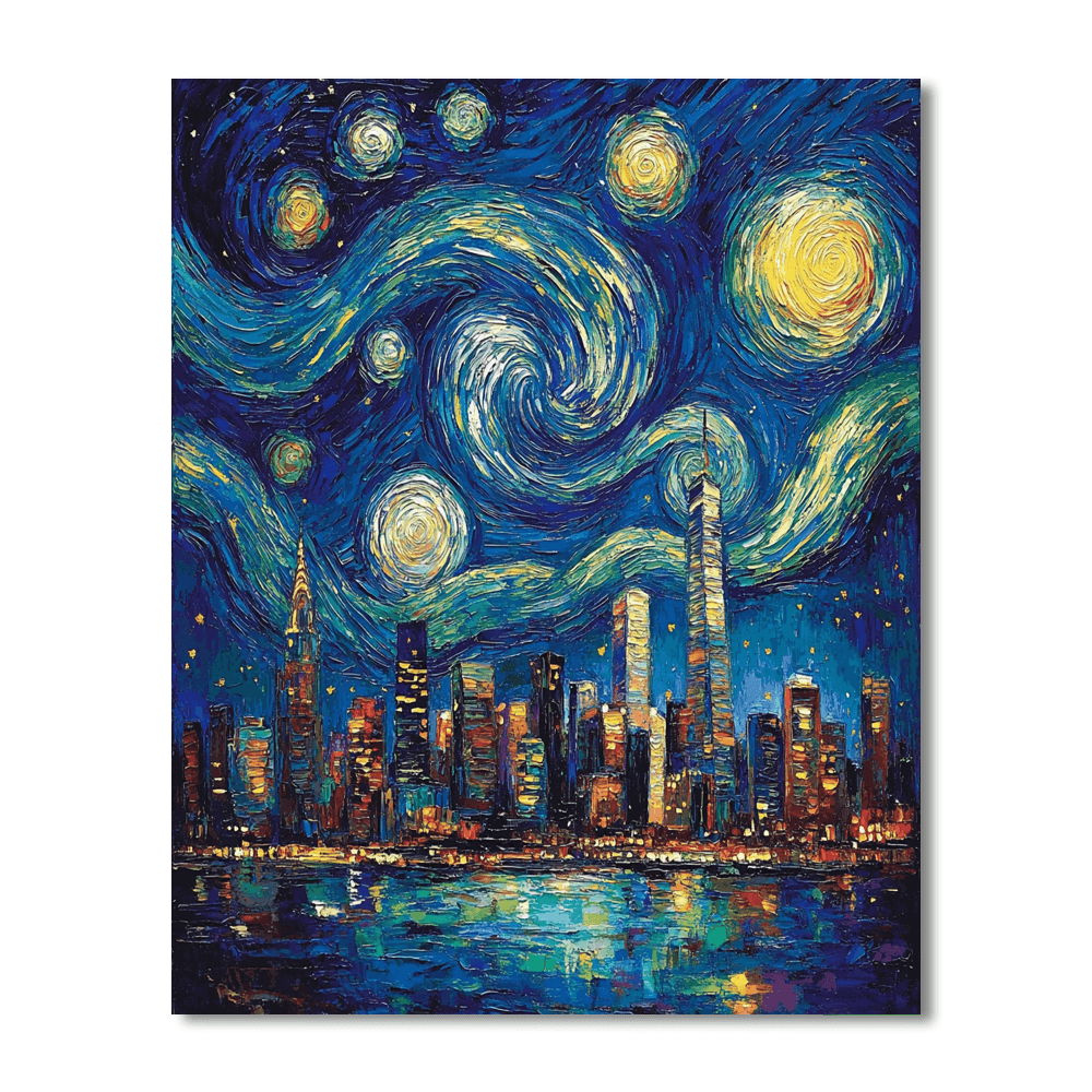 Vincent Van Gogh Inspired Starry Night Over Cityscape  Paint By Numbers Kits