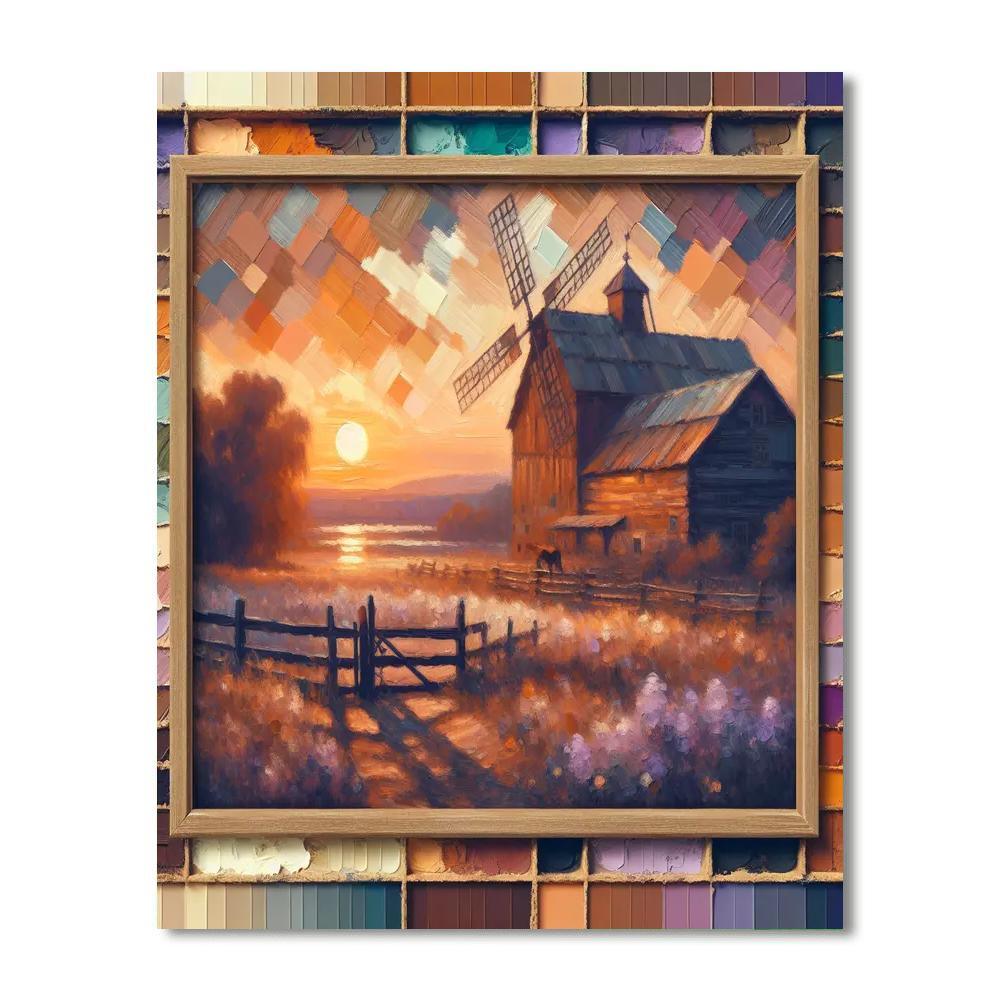 Rustic Barn And Windmill Evening Scene Paint By Numbers Art