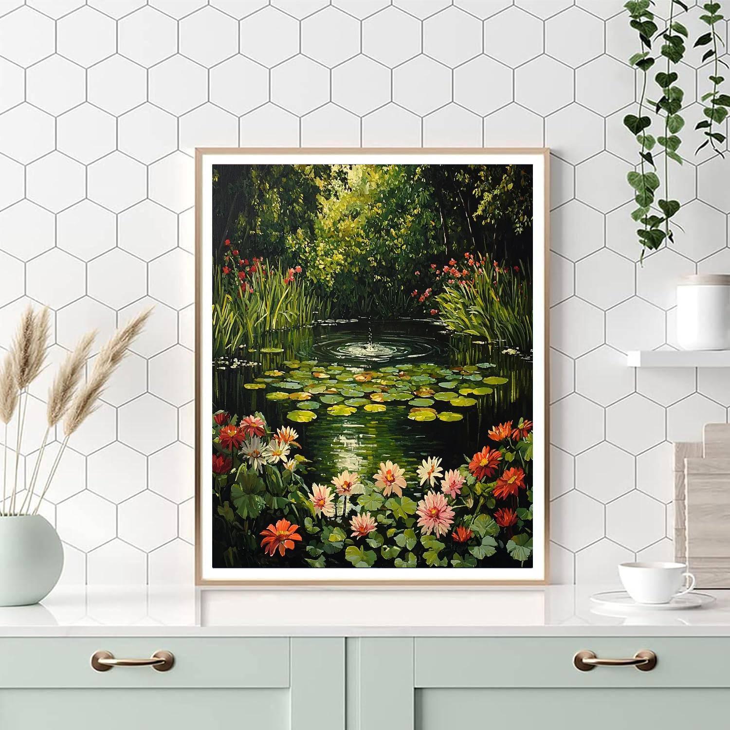 John William Waterhouse Inspired Tranquil Reflection Pond  Paint By Color