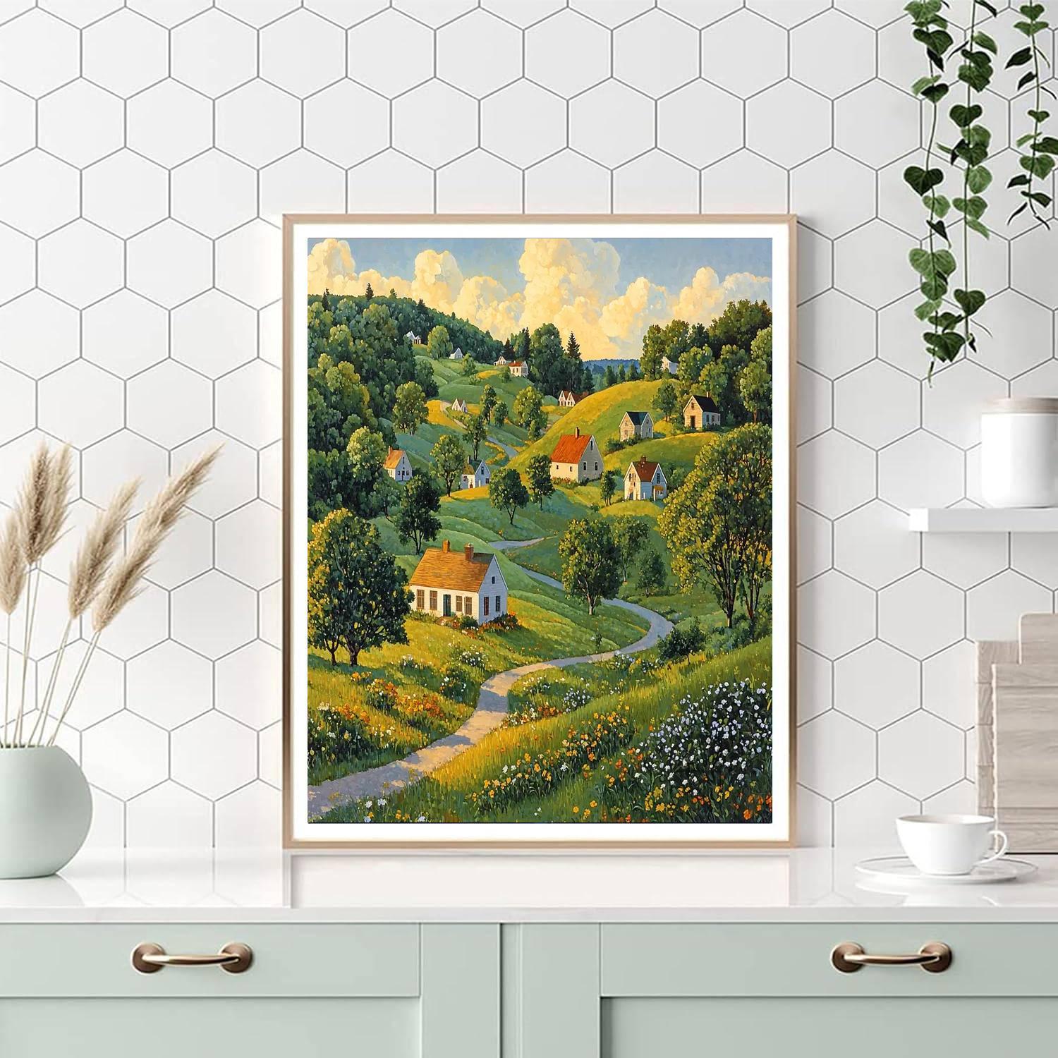 Grant Wood Inspired Harmonious Village  Paint By Numbers Kits