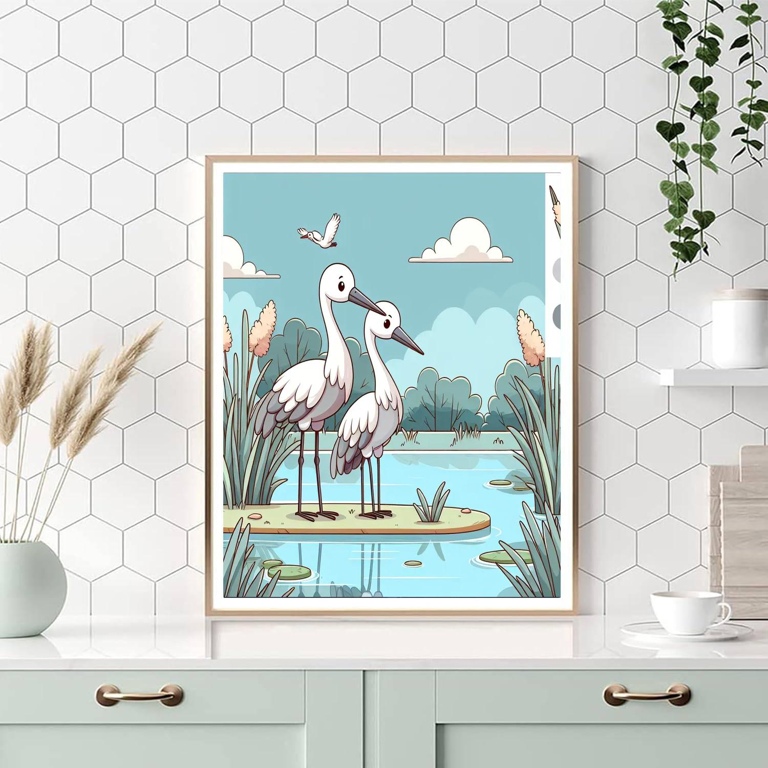 Cheerful Cranes Paint By Numbers Art